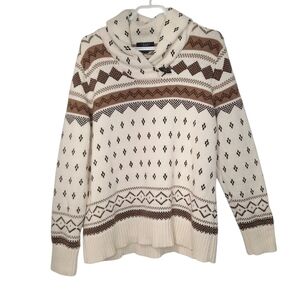 Chaps Cotton Shawl Collar Nordic Style Knit Sweater Toggle Womens Size 1X Ski